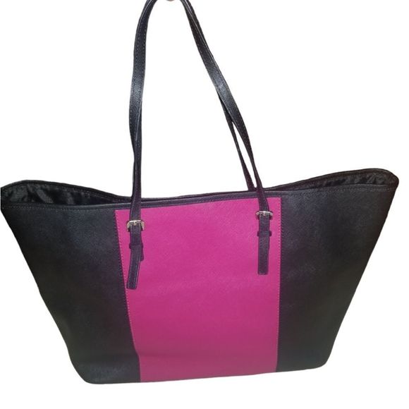 Michael Kors💗Jet Set Saffiano Leather Black and Pink Colorblock Tote Bag - Picture 3 of 6